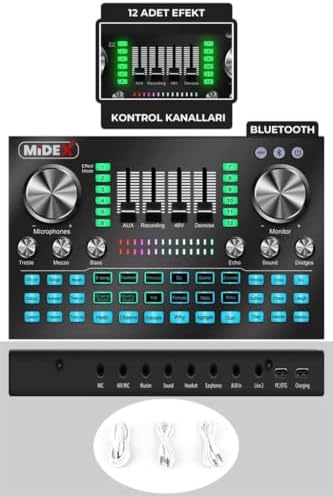 Midex CX1 Diamond Set Efektli Ses Kartı Mikrofon Kulaklık Stand Kayıt Canlı Yayın Seti (PC ve Telefon) - Görsel 2