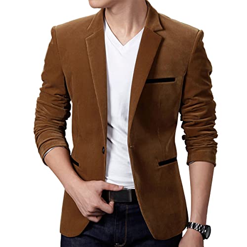 ORANDESIGNE Blazer para Hombre Ajustado con Un Botón para Traje Chaqueta Informal Clásico Blazer Elegante y Moderna para Negocios Bodas Ocio B Marrón M