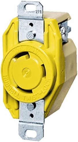 Locking Devices, Twist-Lock, Marine Grade, Flush Receptacle, 30A 125V, 2-Pole 3-Wire Grounding, L5-30R, Screw Terminal, Yellow