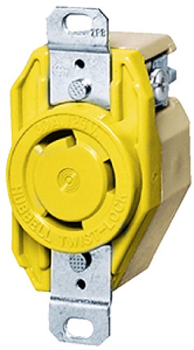 Locking Devices, Twist-Lock, Marine Grade, Flush Receptacle, 30A 125V, 2-Pole 3-Wire Grounding, L5-30R, Screw Terminal, Yellow