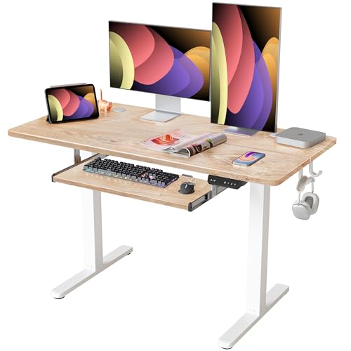 FEZIBO 48-Inch Large Height Adjustable Electric Standing Desk with Keyboard Tray, 48 x 24 Inches Sit...
