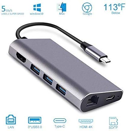 USB C Hub, Type C Hub to 4K HDMI,Ethernet Adapter,8-in-1 USB C Multiport Adapter with 3 USB 3.0 Ports,Type C Charging Port,4K USB C to HDMI Output, Gigabit Ethernet,SD/TF Card Reader USB C for macbook