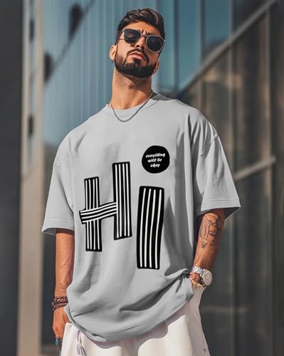 Image of AUSK Mens Loose Fit Oversized Printed Cotton T-Shirts Half Sleeve Drop Shoulder Men Tshirt