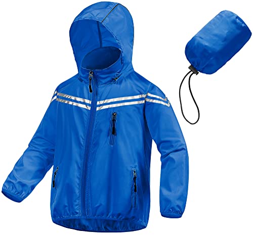 Creatmo Us Youth Boys Cycling Rain Jacket Waterproof Raincoat Lightweight Packable Rain Wear Outdoor Bike Running Windbreaker Blue 2-3 #TOP8
