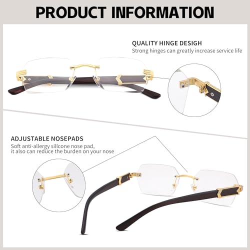 LIU·WEN Fashion Rimless Sunglasses for Men 3 Pack - Retro Frameless Rectangle Men Shades Tinted Eyewear4