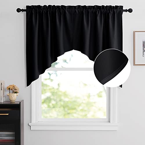 Nicetown Half Window Rod Pocket Kitchen Tier Curtains- Room Darkening Tailored Scalloped Valance/Swags For Living Room (1 Set, 72 Inches Wide Combined, 36 Inches Long, Black) #TOP21