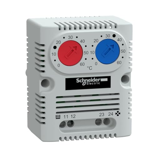 Schneider Electric NSYCCOTHD Simple Thermostat for Electrical Boxes and Enclosures for Commercial and Industrial Use, 250V AC, 1 NO/NC Connection, Temperature Range 0-60°C