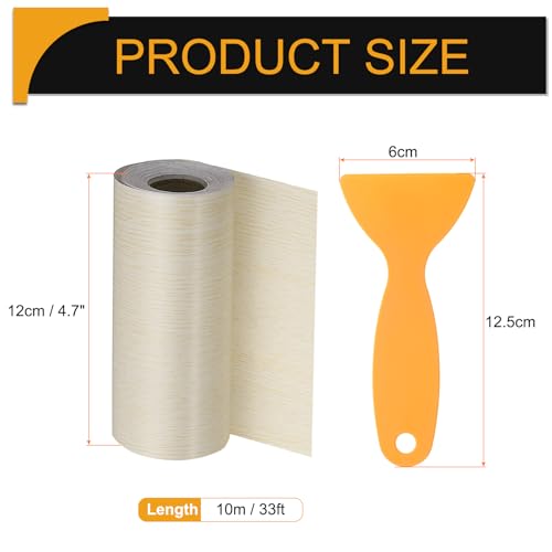 Image of HARFINGTON Wood Grain Repair Tape 4.7 Inch x 33ft Self Adhesive Repair Patch Tape Simulated Wooden Floor Tapes with Plastic Scraper for Tables Doors Windows Furniture, White Oak