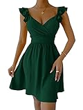 Floerns Women's Frill Trim Sleeveless Sweetheart Neck Tie Back A Line Short Dress Dark Green S