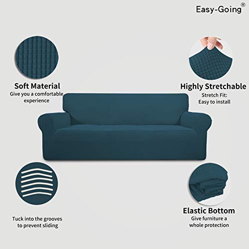 Image of Easy-Going Stretch Oversized Sofa Slipcover 1-Piece Sofa Cover Furniture Protector Couch Soft with Elastic Bottom for Kids, Polyester Spandex Jacquard Fabric Small Checks Deep Teal