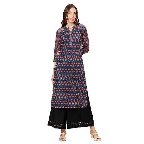 Image of Globus Women Black Solid Ethnic Wide Leg Palazzo with Lace at Hem-3638111001