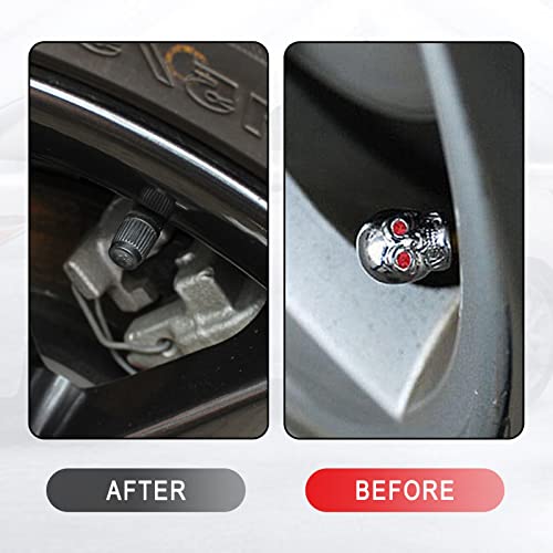 Jeseny 5 Pieces Car Tire Valves, Skull Stainless Steel Tire Air Cores, Personalized Decorative Air Pressure Valve Cover Accessories, Fit Most Vehicle Suv Motorcycles Bike (Silver) #TOP3