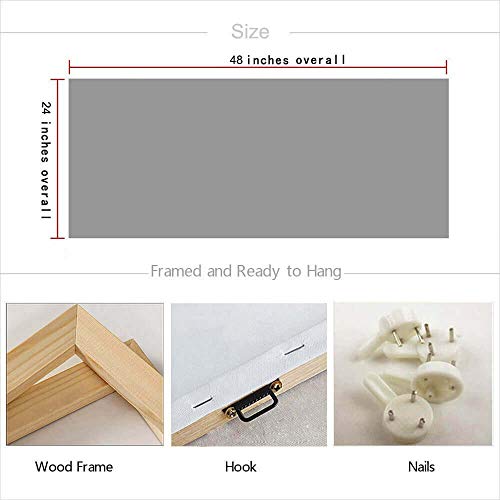 Arjun Teal Abstract Wall Art Modern Blue Grey Picture Cityscape Textured Painting, Large Size Framed Artwork Prints Ready To Hang For Living Room Bedroom Bathroom Home Office Wall Decor, 48"X24" #TOP5