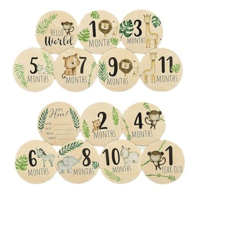 OHREN 7 Hitos de Madera Tarjetas de Hitos para Bebé en Español en Elegantes Discos de Madera como Regalo para el Nacimiento/la Fiesta de Bebé para Embarazadas, Futuras Madres y Padres