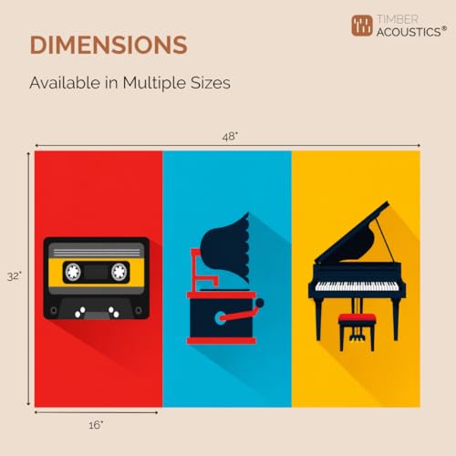 Image of Timber Acoustics Acoustic Art Wall Panels for Music Studio, 48 inchx32 inch PET Felt Sound Absorbing & Noise Reduction Panels for Wall, Acoustic Panels for Music Studio, (Fun Beats, Set of 3)