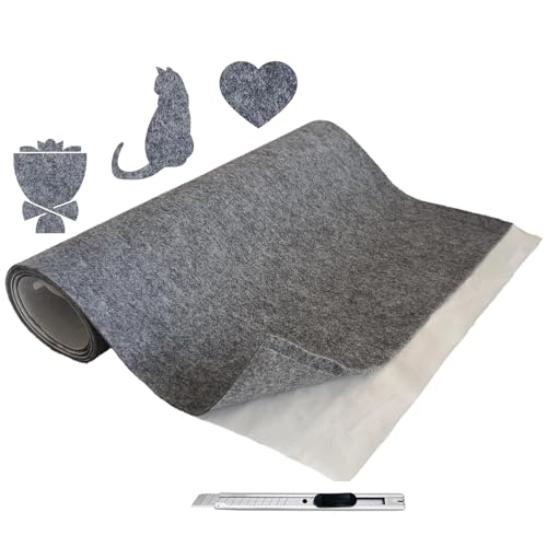 Fieltro Adhesivo Muebles de 2mm, 15.75in x 78.74in, Tela Adhesiva en Rollo, Antideslizante Corte Libre, Protector Patas Sillas, Almohadillas para Marco DIY Tela Tapizar Techo Coche, Gris