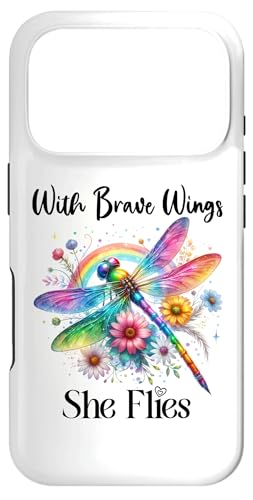 With Brave Wings She Flies Dragonfly Rainbow Daisy Flower �X�}�z�P�[�X iPhone 17 Pro �p
