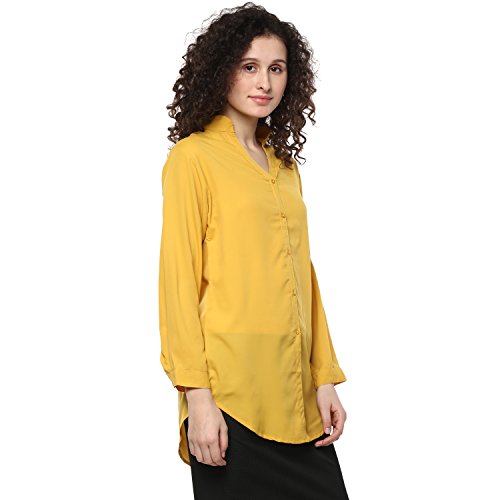 Image of mayra Women's Crepe Yellow Color Long Sleeve Shirt
