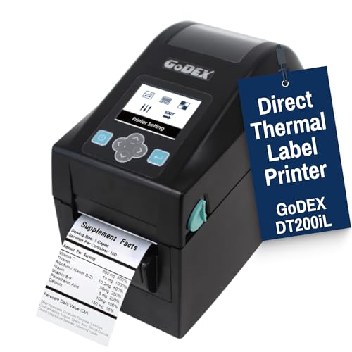 Image of McAuley Labels GoDEX DT200iL Linerless Direct Thermal Printer - Prep-Line & POS Labels Printer - 2 inch, 203 DPI, Color LCD & USB Host, Optional Cutter