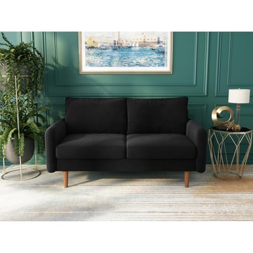 Image of Morrone Velvet Loveseat 2-Seater Sofa, Modern Upholstered Couch for Living Room, Bedroom and Office, Plush Cushion Accent Seating Furniture (Black, 2 Seater)