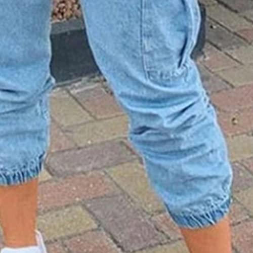 Women's Side Pocket Drawstring Wash Denim Pants Loose Knit-Waist Cargo Capri Pant Baggy Relaxed-Fit Jeans3