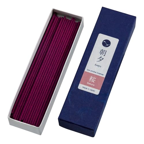Asayu Japan Low Smoke Incense Sticks Sakura Cherry Blossom Fragrance Scent Sampler for Evening Meditation, Relax or Yoga, Made in Japan Quality (ca. 40 sticks, 20g)
