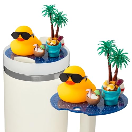 EYxsaxenk Yellow Duck Cup Topper Decoration - Summer Beach Rubber Duck Lid Plate Topper for Cup 40oz Accessories Cover Cap for Tumbler Water Bottle Glitter Bling Decor for Women Girls Birthday Gifts