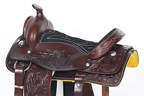 17 in Dark Brown Western Kids Youth Children Miniature Pony Saddle Leather Trail Tack | Hand Tooled Saddle | Western Saddle | Saddle for Horses | Horse Tack Set - Image 5