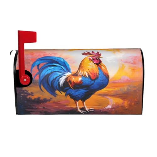 Image of Blue Farm Rooster Oil Painting Mailbox Cover Magnetic Waterproof Mailbox Wraps Post Letter Box Decor 21x18 in