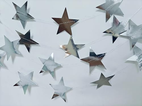 Image of 4-Pack Star Garland, Glitter Silver Star Garland Banner,Twinkle Twinkle Little Star Decorations for Christmas, Baby Shower & Birthday, 4 inch x 13ft Each, Holiday Party Hanging Decor