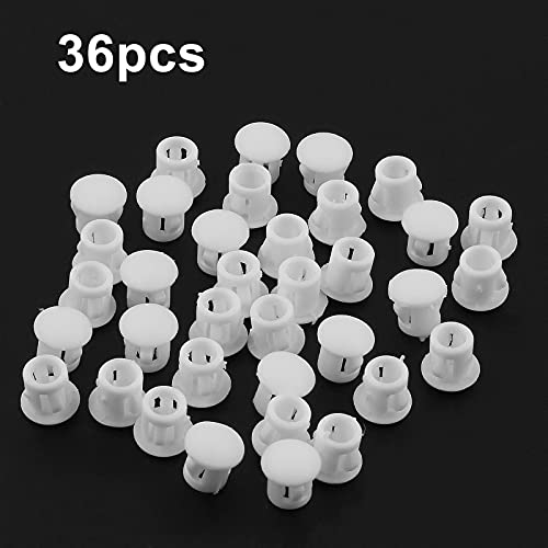Image of 36Pcs 1 /4 Inch (6mm) White Hole Plug Plastic Hole Cover | Round End Cap, Flush Type Tube Insert, Pipe Post Panel Plug, for Chair Furniture Glide Protectors
