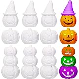 Zubebe 12 Pcs Halloween DIY Plaster Pumpkins Ornaments Ready to Paint Pumpkins Figurines Unpainted Plaster Crafts Halloween DIY Painting Kit Paint Your Own Party Decor