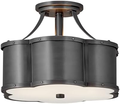 Hinkley Chance Two Light Medium Semi-Flush Mount Fixture, Classic, Timeless Details, Etched Lens, Blackened Brass