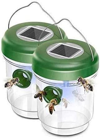 Solar Wasp Trap Outdoor with UV LED Light Bee Traps, Solar Powered Wasp Killer for Garden, Outdoor, Courtyard- Effective & Reusable (2pack)