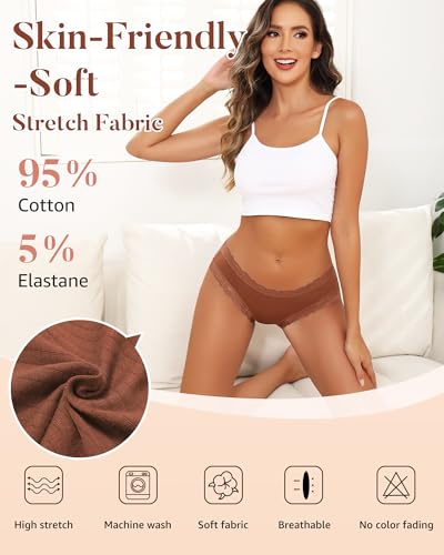 LEVAO Cotton Underwear for Women Lace Cheeky Bikini Panties Full Coverage Soft Stretch Hipster Ladies Briefs 9 Pack S-XL — view 6