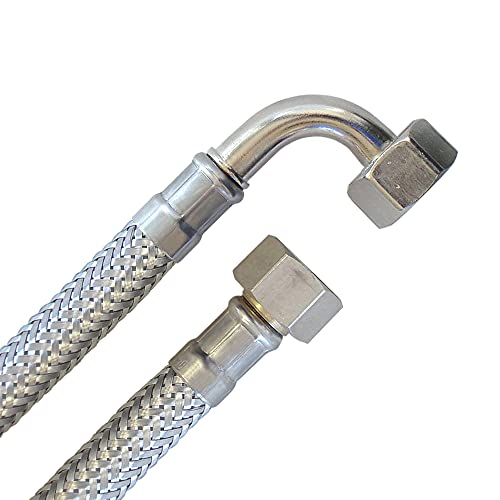Panzerschlauch 3/8'ÜM x 3/8'ÜM Bogen, Flexschlauch DN8 für Sanitär mit Trinkwasserzulasssung