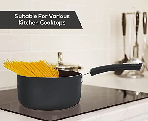 Utopia Kitchen Nonstick Saucepan Set - 1 Quart And 2 Quart Sauce Pan Set With Lid - Multipurpose Pots Set Use For Home Kitchen Or Restaurant (Grey-Black) #TOP5