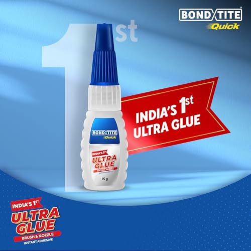 Image of Bondtite Quick Ultra Glue Brush & Nozzle | 15g | Instant Adhesive | 10X Unbreakable Bond | Twin Dispensing | Special Brush Applicator to Ensure Full Coverage | Multi Material Strong Bonding | DIY