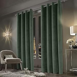 always4u Super Soft Velvet Curtains Sage Green 100% Blackout Curtains 90×90 Inches Eyelet Thermal Insulated Fully Lined Window Treatment for Living Room 1 Pair