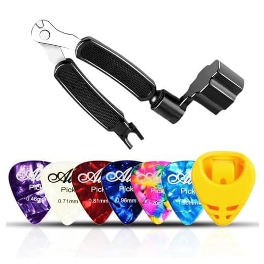 SGERUFZ 1 Pcs Kit de Herramientas para Guitarra Enrollador de Cuerdas Manivela Ajustadora Cortadora de Cuerdas Extractor de Pines 3 en 1 Multifuncional Con 6 púas de guitarra