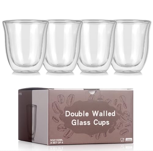 LENAOBEN Vasos térmicos de doble pared para espresso, perfectos para expreso, café expreso o ristretto, apto para lavavajillas, de cristal, capacidad 150 ml (4 unidades)