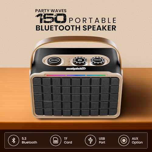 Image of Party Waves 150, Portable Bluetooth Speaker, 10W Output, 1200mAh Battery, LED Lights, Bluetooth 5.3, Multi-Control Knobs, Supports BT /TF Card /USB /AUX /Type-C Input, (Black)