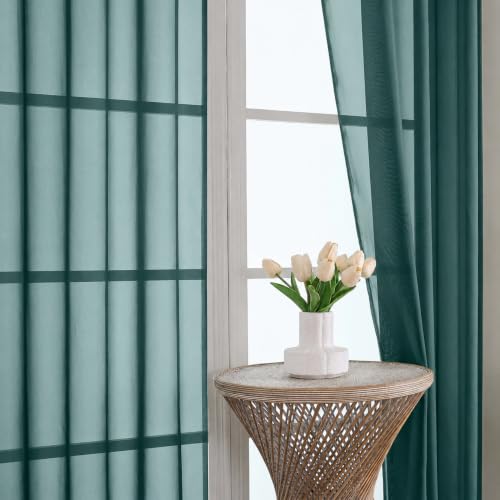 Image of Hunter Green Bedroom Curtains 2 Panel Sets 96 Inch Length, 59 Inch Extra Wide Light Filtering Voile Drapes Light Airy Window Drapes for Patio Door Living Room Bedroom Dining, 59Wx96L Inches