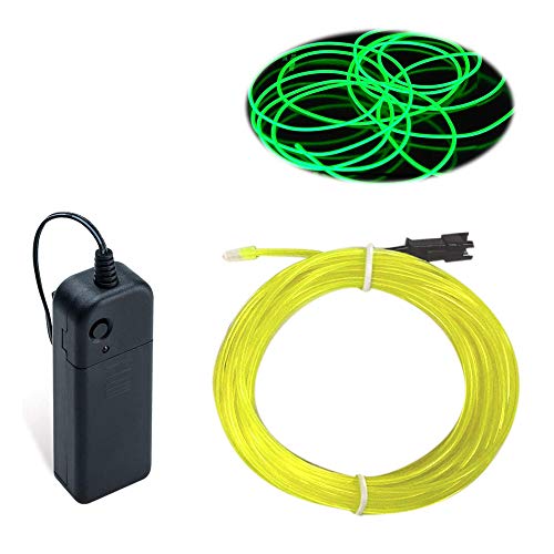 Image of MaxLax EL Wire Lime Green, 9.8ft /3m Portable Battery Pack Neon Light Strip 360 Cuttable Glowing Rope Lights for Parties, Halloween, DIY Decoration