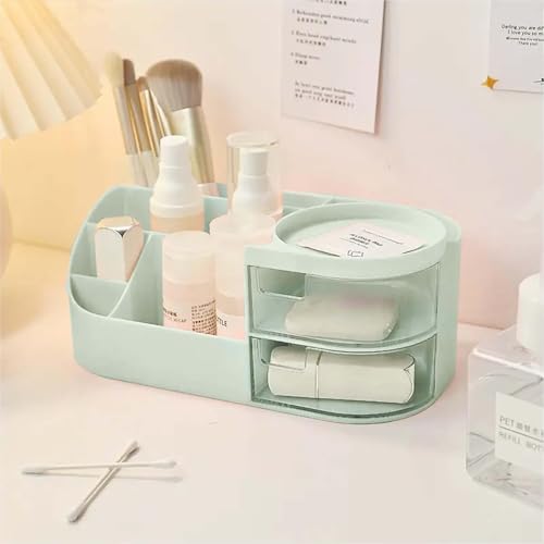 Image of zuku MakeUp Organizer Stand Desk Storage Dressing Table Organiser Cosmetic Organizer Box Skin Care Table Bathroom Organiser Makeup Storage Box Makeup Vanity with Transparent Drawer(Green)