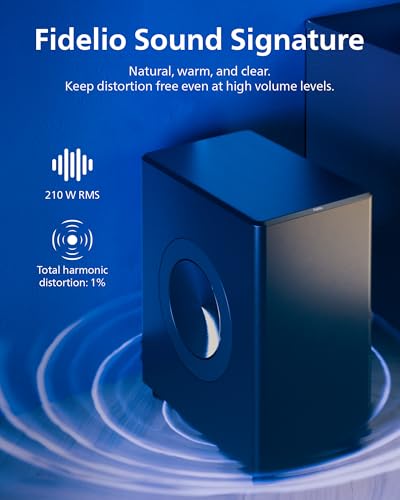 Image of PHILIPS Fidelio FW1 Wireless Subwoofer for TV,Rich Bass Sound with DTS Play-Fi,Dual Passive-Radiator,420W Large Output,Smart Pairs,RCA Connection,Perfect for Movie and Music,Head-Turning Looks,Black