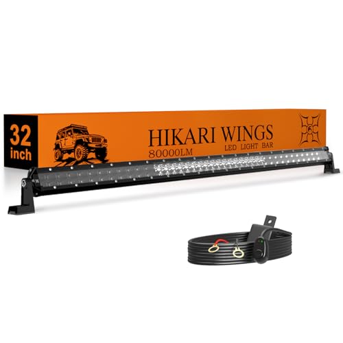 HIKARI WINGS 2026 New 32 Inch LED Light Bar 80 000LM Off Road 80W Spot Flood Combo Beam IP68 Waterproof with 12V/24V Wiring Harness Kit for Driving Truck Pickup SUV ATV UTV