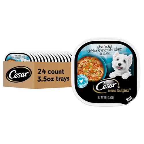 Cesar Home Delights Adult Wet Dog Food, Slow Cooked Chicken & Vegetables Dinner in Sauce, 3.5 oz. (24 Count, Pack of 1)