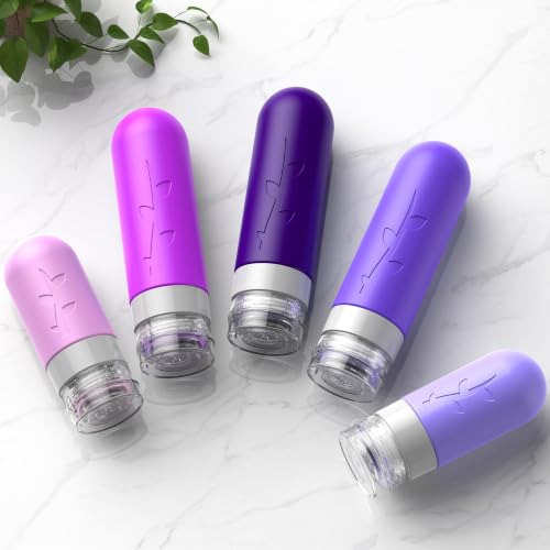 Image of Aeomini 19 Pack Purple Travel Bottles for Toiletries, Silicone TSA Approved Travel Size Containers, Leak Proof Refillable Accessories for Shampoo Conditioner Lotion