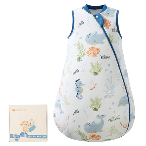 Baby Sleep Sack 3-6 Months 0.5 Tog, Supersoft Thermostatic Cotton Toddler Sleeping Sack for Babies Infant, 2-Way Zipper Baby Wearable Blanket for Summer Blue Grey